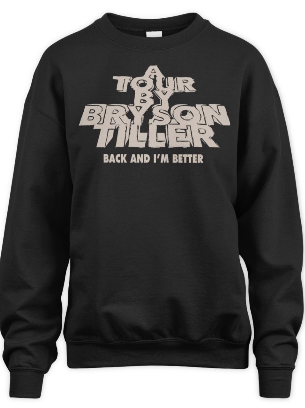 Bry Son Tiller Black Crewneck Sweatshirt with Beige Graphic